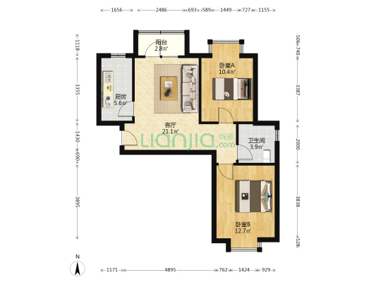 绿庭园 2室1厅1卫 76平方