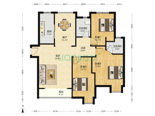 幸福湾星苑 3室2厅2卫 139平方