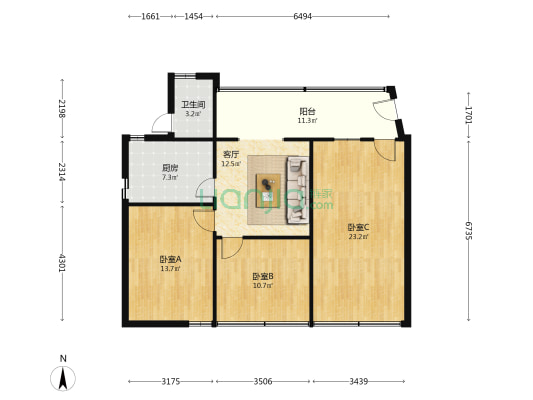 来凤路22号 3室1厅1卫 104平方