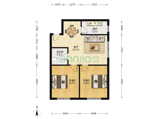 迎湖园 2室1厅1卫 88平方