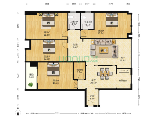 长城嘉苑(武昌) 4室2厅2卫 197平方
