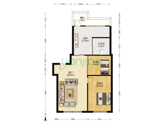 红苹果家园 2室1厅1卫 113平方