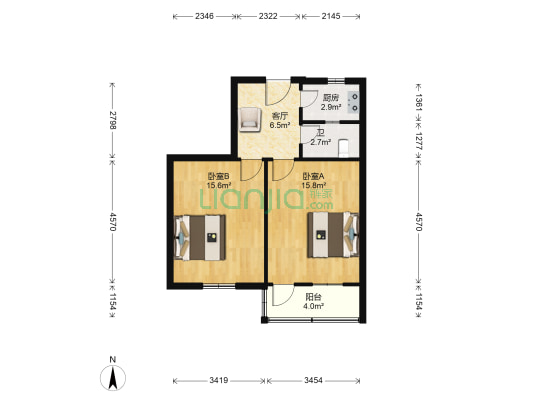 里河桥7号 2室1厅1卫 55平方