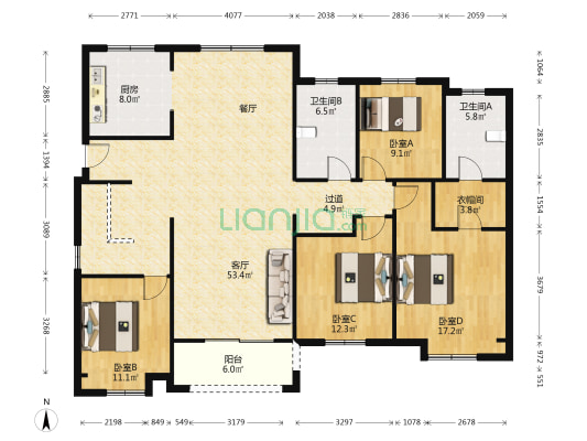 娇山府一期 4室1厅2卫 322平方