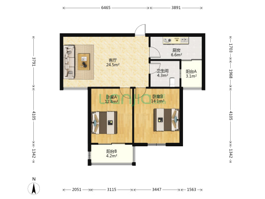 新城花园B区 2室1厅1卫 93平方