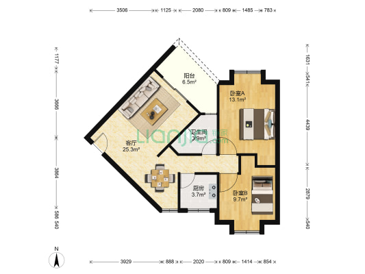 大湖花园 2室1厅1卫 83平方