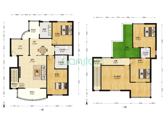 阳光上水康郡A区 5室2厅3卫 126平方