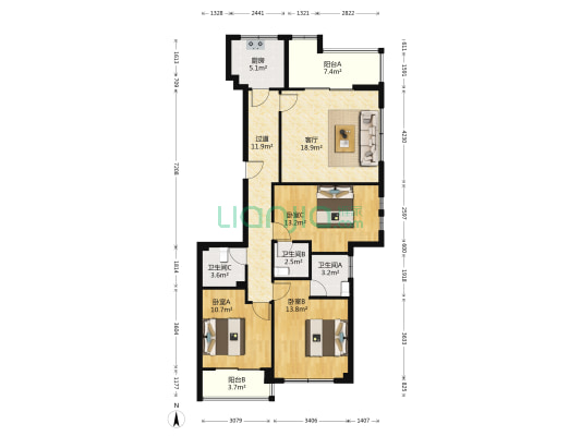 箬笠岙锦园 3室1厅3卫 130平方