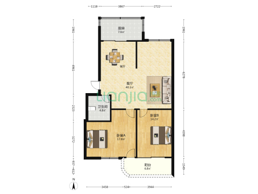 巨林商厦 2室1厅1卫 102平方