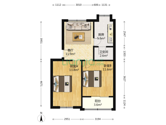 广场东路 2室1厅1卫 60平方