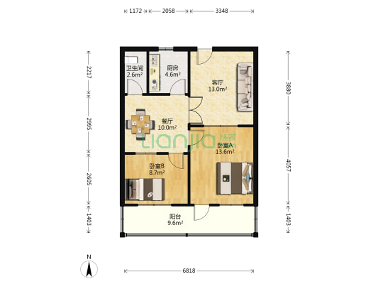 财源新村148号院 2室2厅1卫 73平方