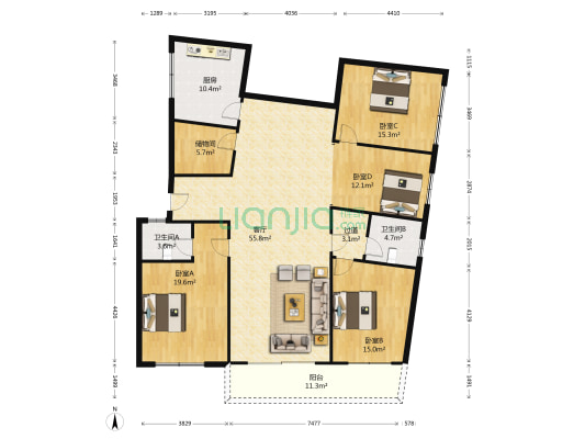 民丰路 4室1厅2卫 176平方