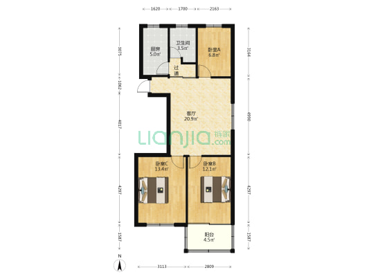 宋官营 3室1厅1卫 88平方