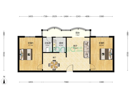 珠市东街二段 2室1厅1卫 88平方