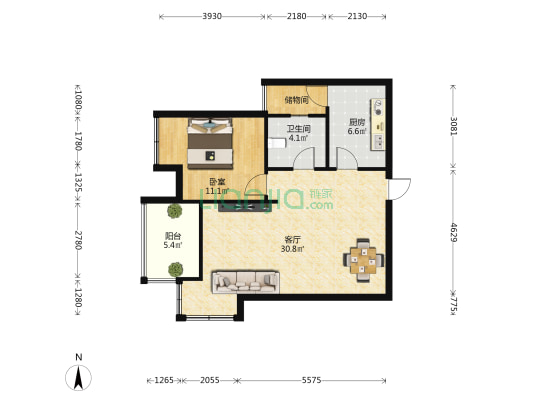 瑞海锦苑 1室1厅1卫 72平方