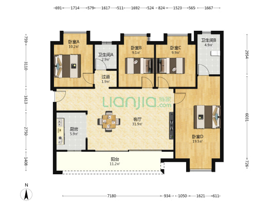 保亿中央润园 4室1厅2卫 123平方