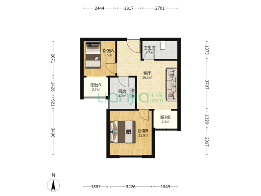 龙康新苑南区 2室1厅1卫 70平方