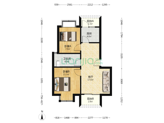 南新苑 2室1厅1卫 62平方