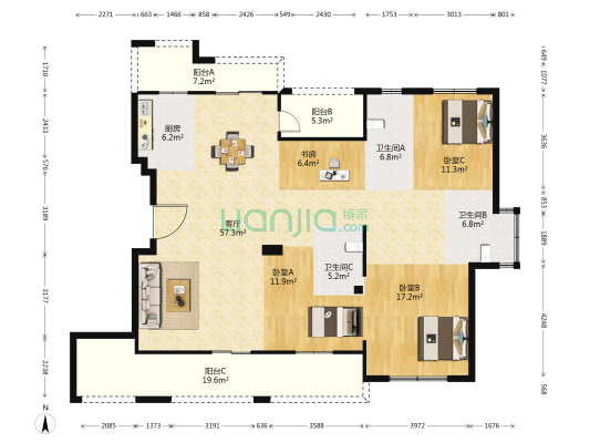 苏园 4室1厅3卫 181平方