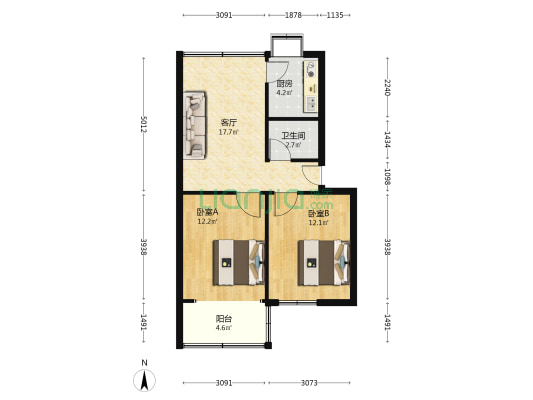 肉联宿舍（江岸区） 2室1厅1卫 64平方