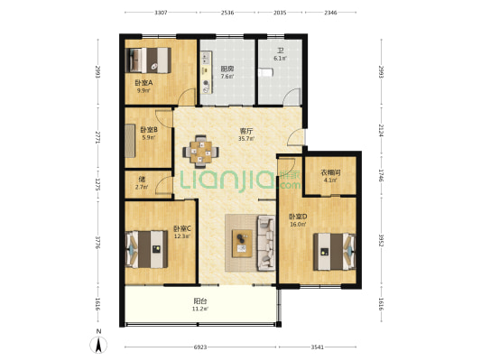 绮山路228号 4室1厅1卫 132平方