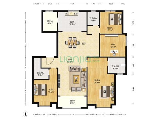 中建昆明澜庭一期 4室1厅3卫 193平方