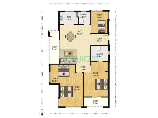 众安白马御府 4室1厅2卫 139平方