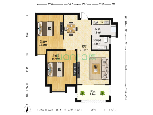 百福嘉苑 2室1厅1卫 86平方