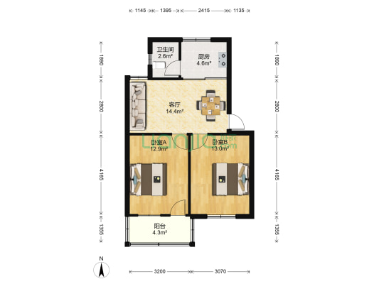 朝阳西路小区 2室1厅1卫 64平方