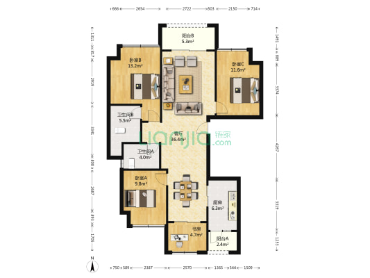 保利山庄江天悦 4室1厅2卫 117平方