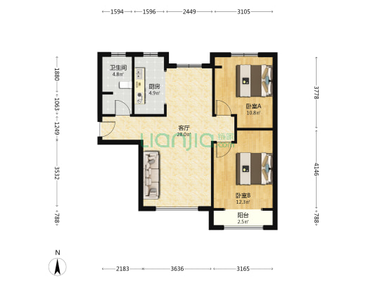 蝶恋兴园 2室1厅1卫 90平方