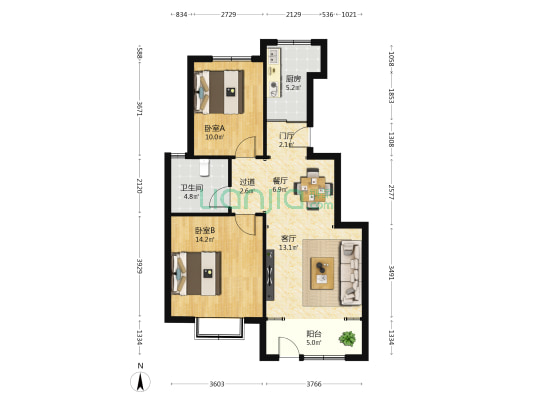 尚城家园 2室2厅1卫 91平方