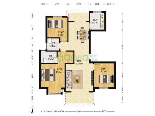 田园牧歌 3室1厅2卫 114平方