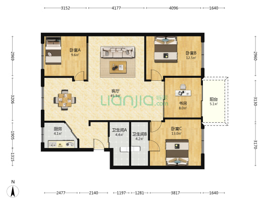 瑞祥大道948号 4室1厅2卫 125平方