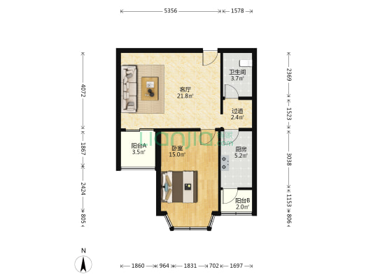 朝来绿色家园嬴秋苑 1室1厅1卫 64平方