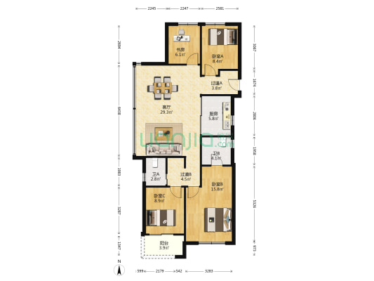 万科·海潮映月 4室1厅2卫 125平方