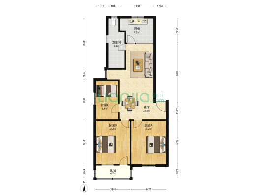 开放大道北路41号 3室1厅1卫 104平方