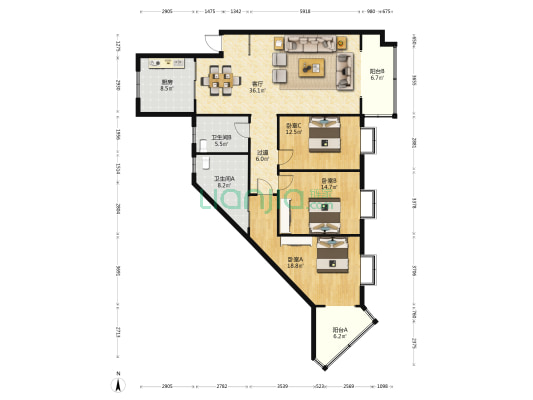 翰文苑 3室1厅2卫 147平方