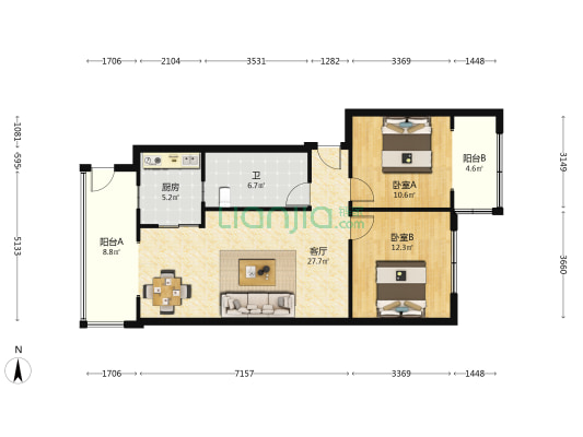 成飞217小区 2室1厅1卫 81平方