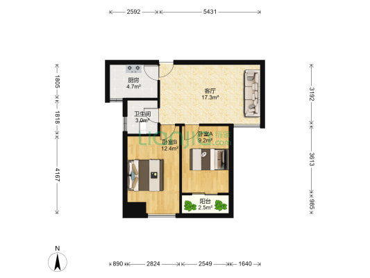 锦绣山河玉畅园 2室1厅1卫 74平方