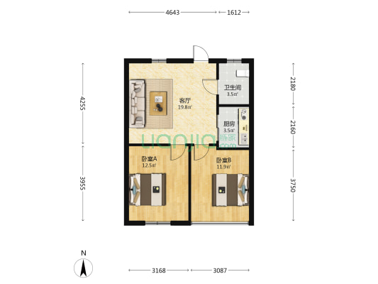 世纪财富广场 2室1厅1卫 74平方