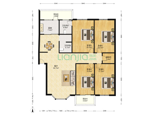 山南电信 4室1厅2卫 165平方