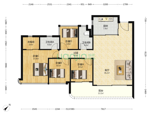 中海观云府 4室1厅2卫 131平方