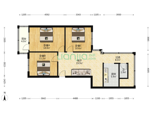 如意大道39号 3室1厅1卫 89平方