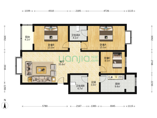 小金电力干休所 3室1厅2卫 118平方