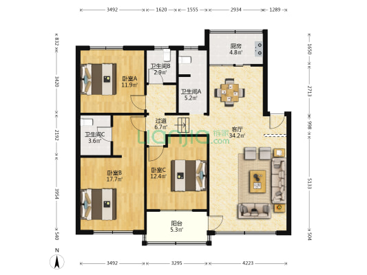 石镜街 3室1厅3卫 130平方