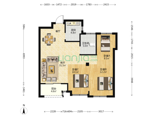 钱江君庭一区 3室1厅1卫 95平方