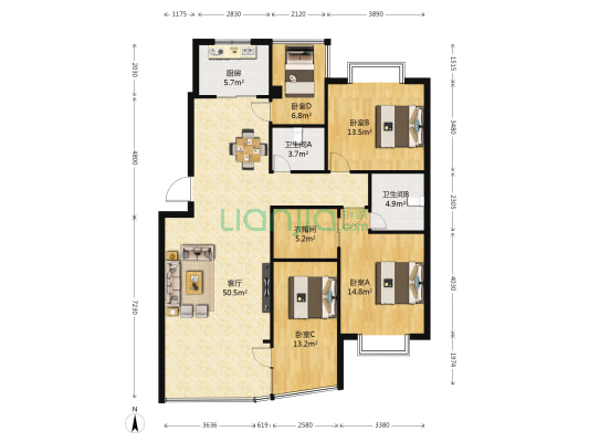 东方上城 4室1厅2卫 128平方
