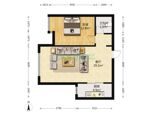 金童花园二期 1室1厅1卫 68平方