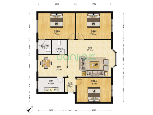 农技中心 3室2厅2卫 124平方